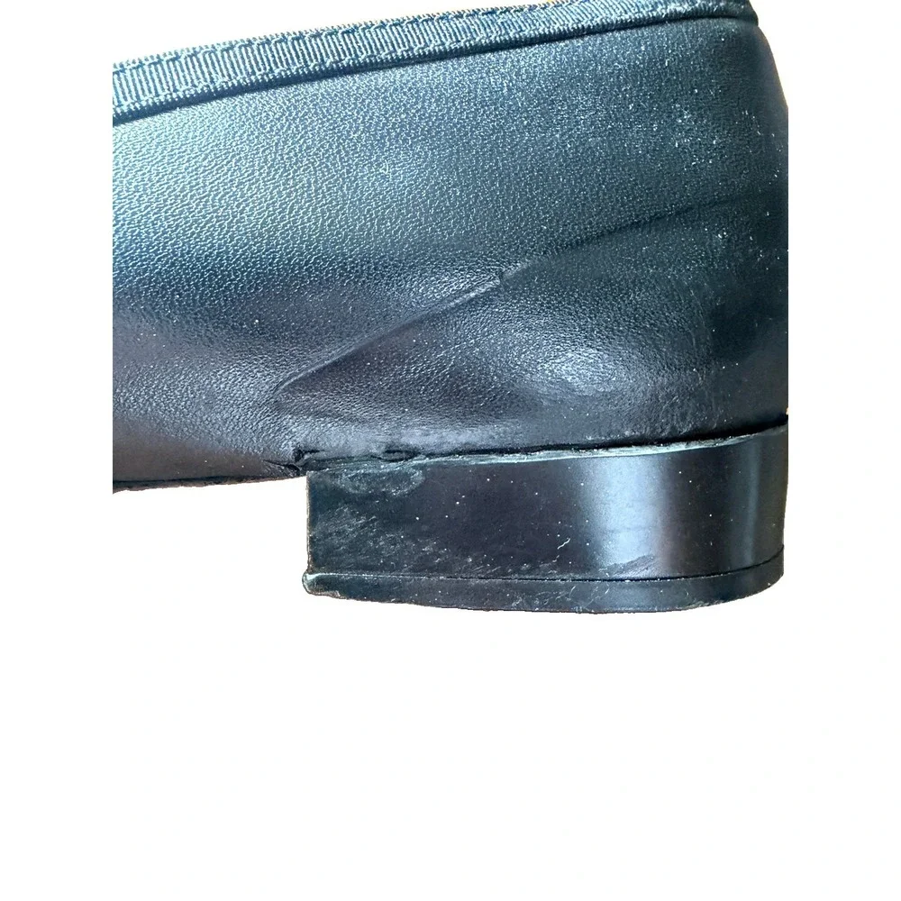 Chanel G30752 Camellia Black Leather Grosgrain Trim Flat Shoes 38